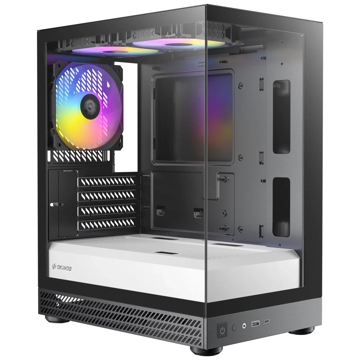 OKINOS AQUA UNO ZEBRA, Mini Tower, Micro-ATX/ITX, tempered glass, 3Ã—120mm ARGB fans, USB 3.0 + Type-C, â‰¤309mm GPU, â‰¤165mm CPU cooler, steel