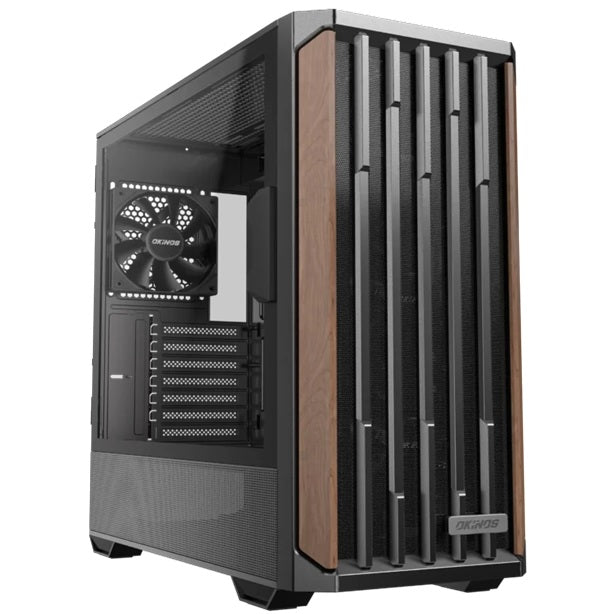 OKINOS Cypress 7 Wood, Mid Tower Gaming PC Case, ATX/M-ATX/ITX, Tempered Glass, USB-C 10Gbps, 4x120mm PWM Fans, GPU â‰¤415mm, CPU â‰¤165mm