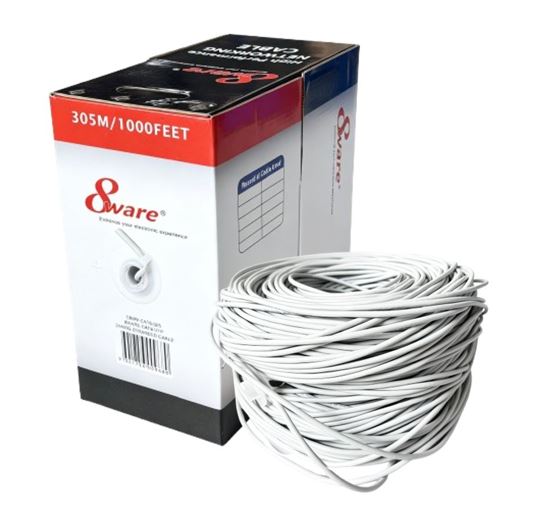 8ware CAT6 UTP Cable 305m Roll Grey Full Copper UTP Solid Wire Ethernet LAN RJ45 Network 23AWG 0.55cu 2x4 Pair pvc Jacket Indoor 1YR WTY