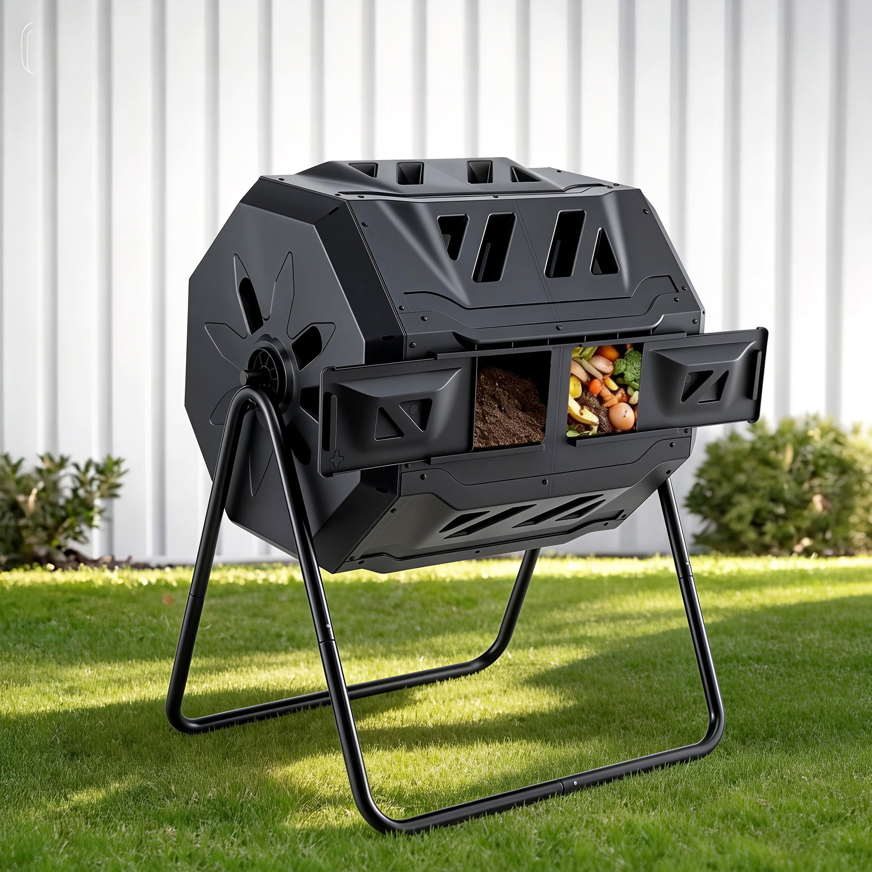 Gardeon Compost Bin Dual-Chamber 160L Composter Tumbler Rotating Garden Recycle Food Waste