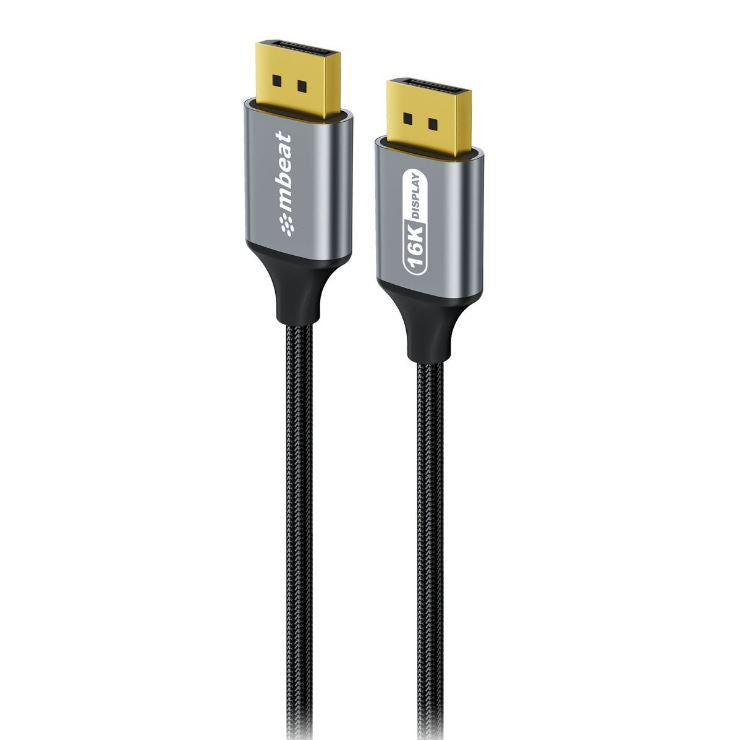 mbeatÂ® Tough Link 1.8m 16K DP to DP Cable - Space Grey 40Gbps 180cm Ã— 2.2cm Ã— 1.10cm