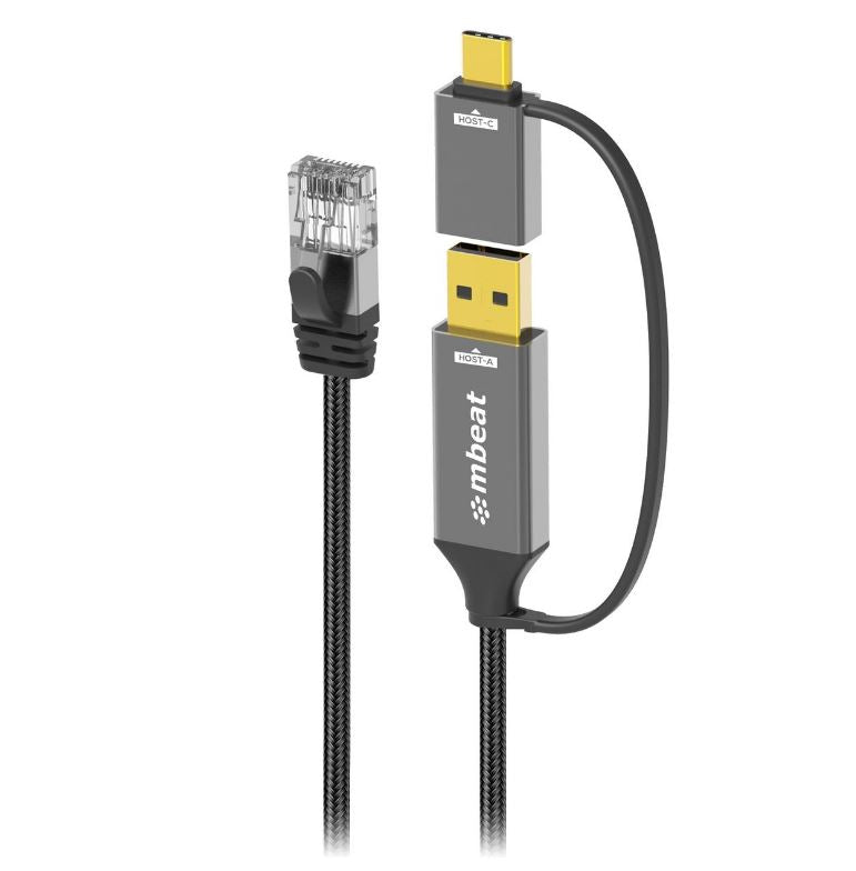 mbeatÂ® Tough Link 2m USB & USB-C to RJ45 Ethernet Cable - Space Grey