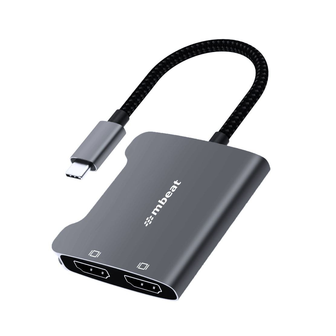 mbeatÂ® Tough Link USB-C to Dual 4K HDMI Adapter DisplayPort Alt Mode HDMI USB-C Cable Legnth 17.5cm - Space Grey