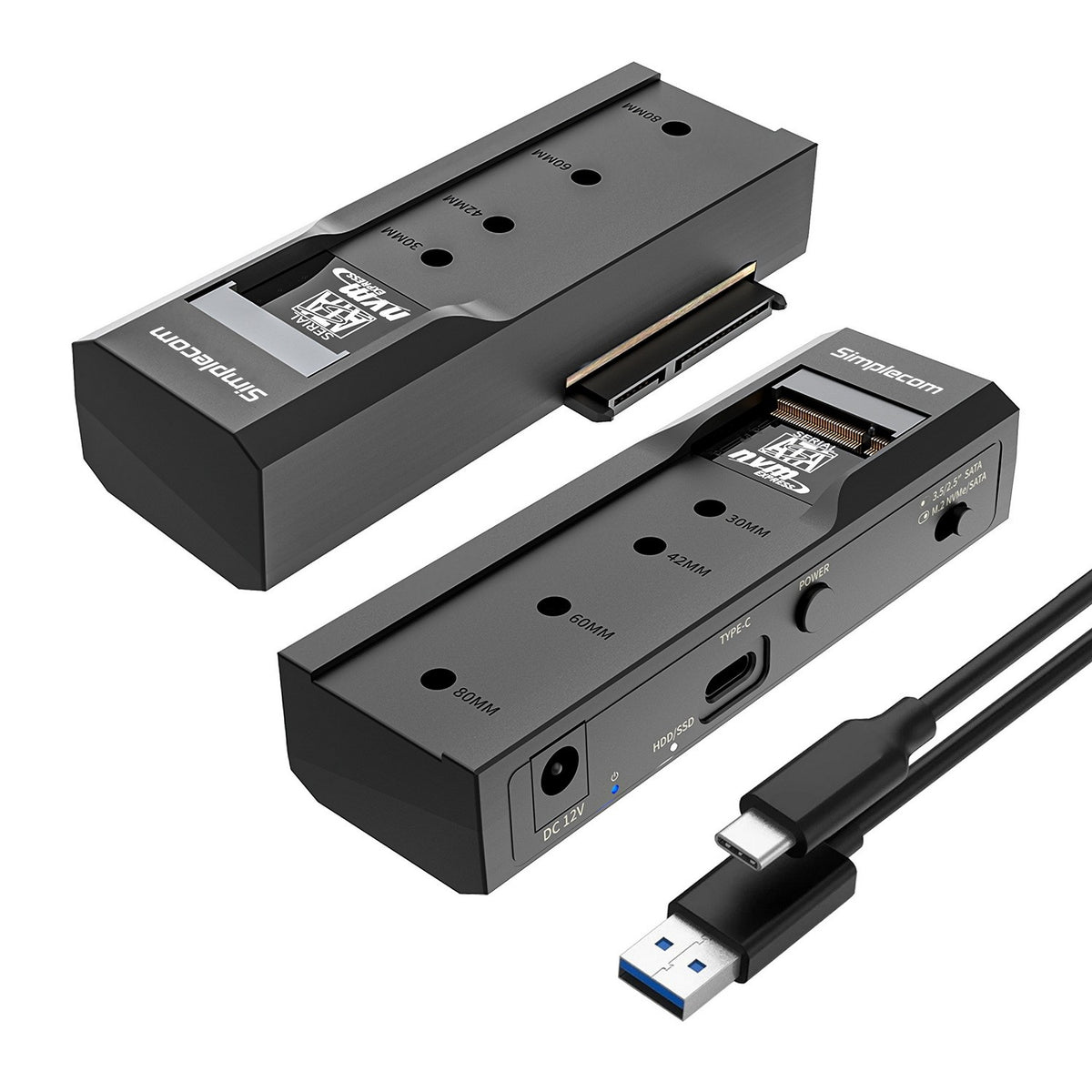 (LS)Simplecom SA536 USB to M.2 and SATA 2-IN-1 Adapter for 2.5'/3.5' HDD & NVMe/SATA M.2 SSD with Power Supply USB 3.2 Gen2 10Gbps