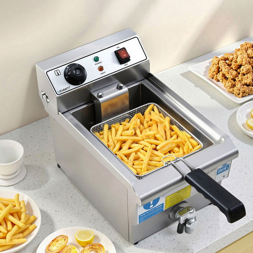 Devanti 3000W Electric Deep Fryer 10L Stainless Steel Fryer w/ Basket & Lid