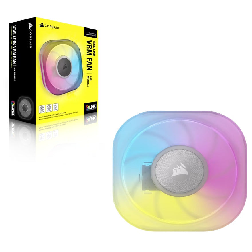 Corsair iCUE LINK CapSwap Module â€“ VRM Fan â€“ White â€“ 70Ã—70Ã—15â€¯mm, 3000â€¯RPM, 20.5â€¯CFM, 2.4â€¯mm-Hâ‚‚O, 78Ã—78Ã—37â€¯mm, 0.155â€¯kg, digital control, 2â€¯yr wty