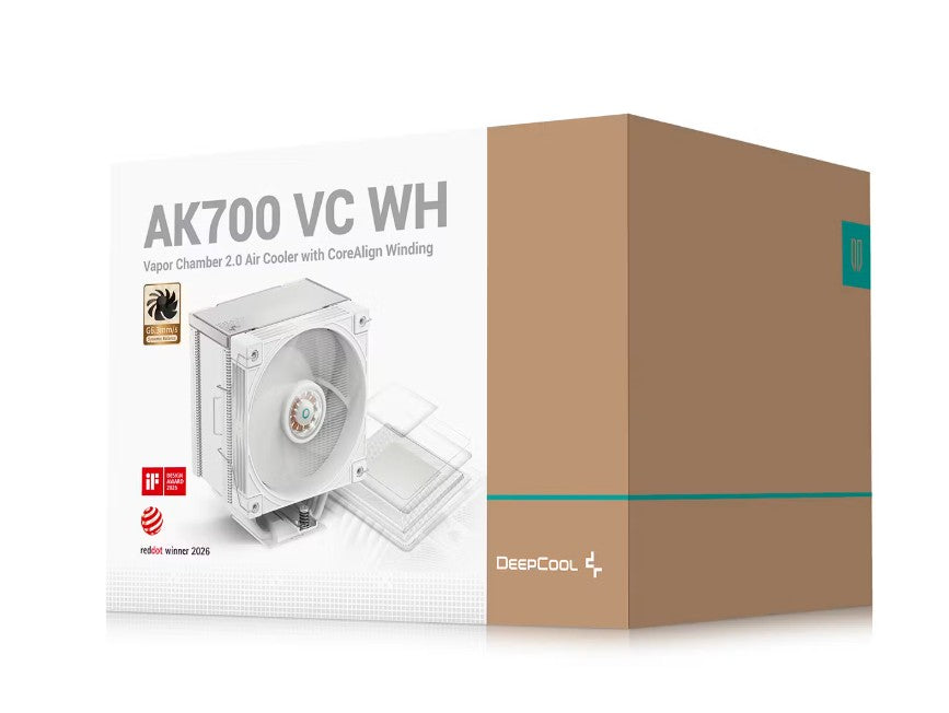 DeepCool AK700 VC WH Vapor Chamber Air Cooler, 7 Heat Pipes, 4-pin PWM, Intel LGA1851/1700/1200/115x, AMD AM5/AM4