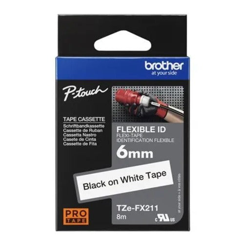 Brother TZE-FX211 6MM BLACK ON WHITE FLEXIBLE TZE TAPE