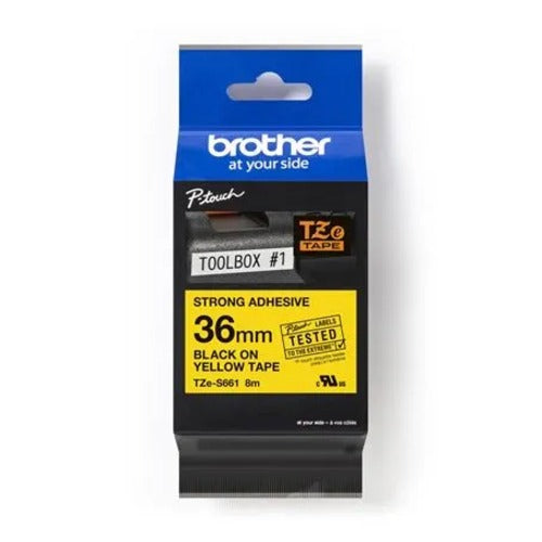 Brother TZE-S661 - 36MM BLACK ON YELLOW STRONG ADHESIVE TZE TAPE