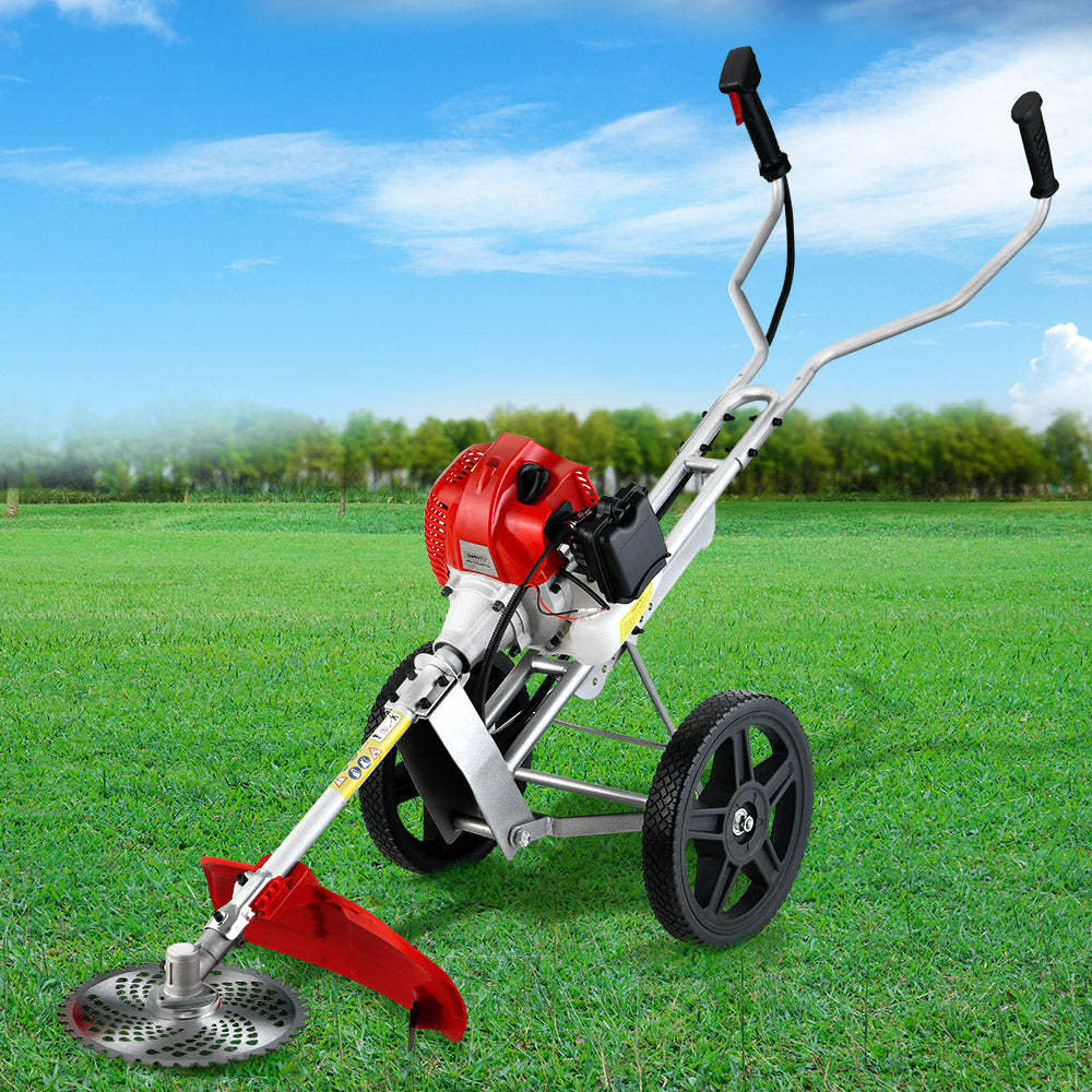 Giantz 52cc Petrol Brush Cutter Whipper Saw Trimmer 2 Stroke 3-in-1 Wheel