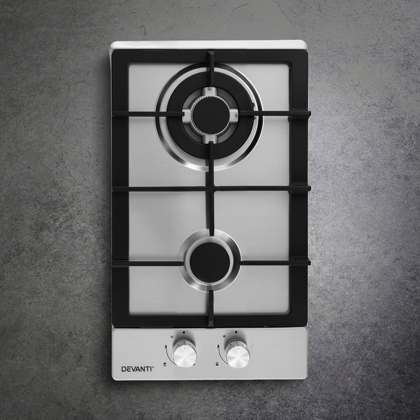 Devanti Gas Cooktop 30cm 2 Burner Silver