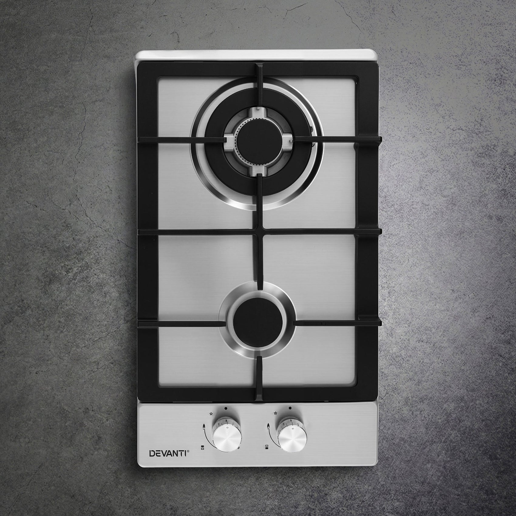 Devanti Gas Cooktop 30cm 2 Burner Silver