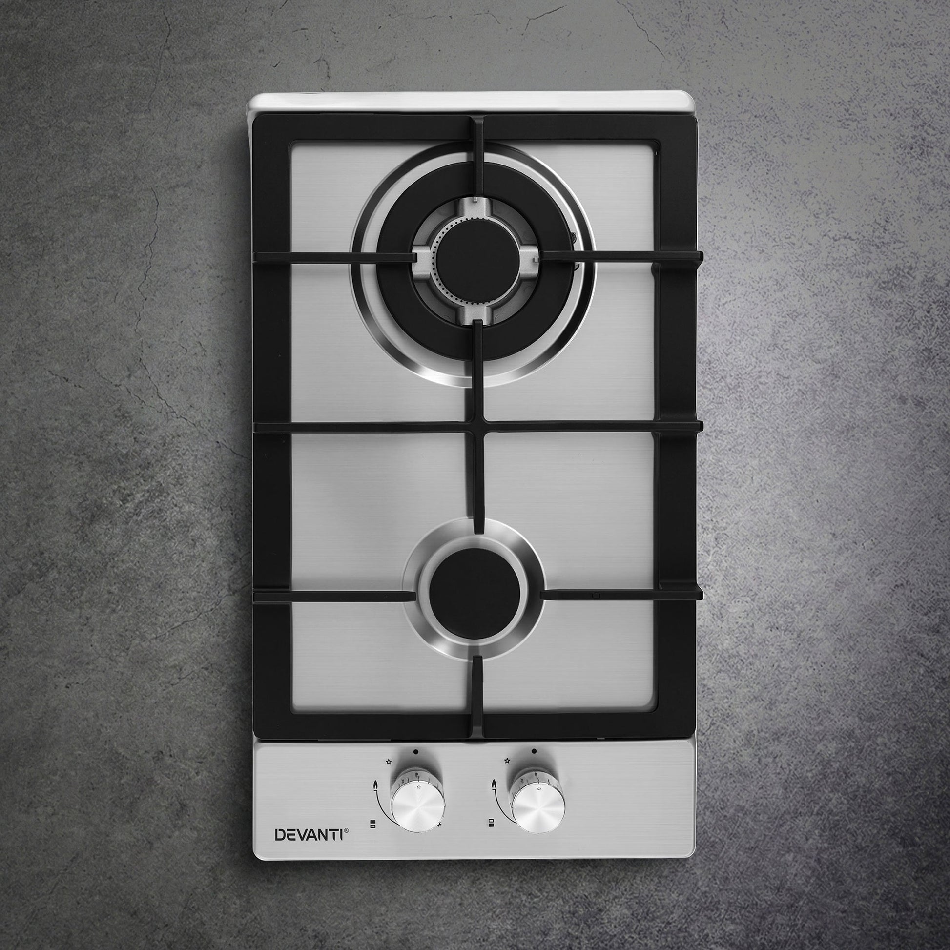 Devanti Gas Cooktop 30cm 2 Burner Silver