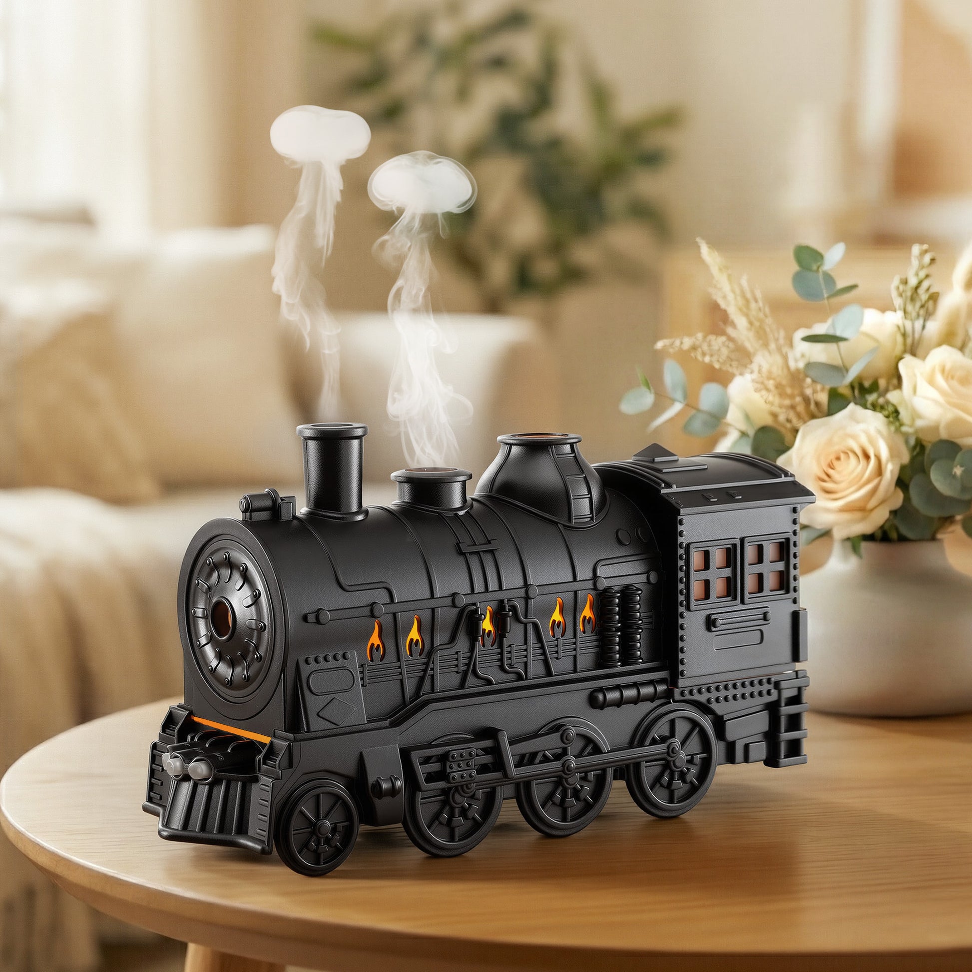 Devanti Train Aroma Diffuser Essential Oil Humidifier 300ml Smoke Ring LED Timer