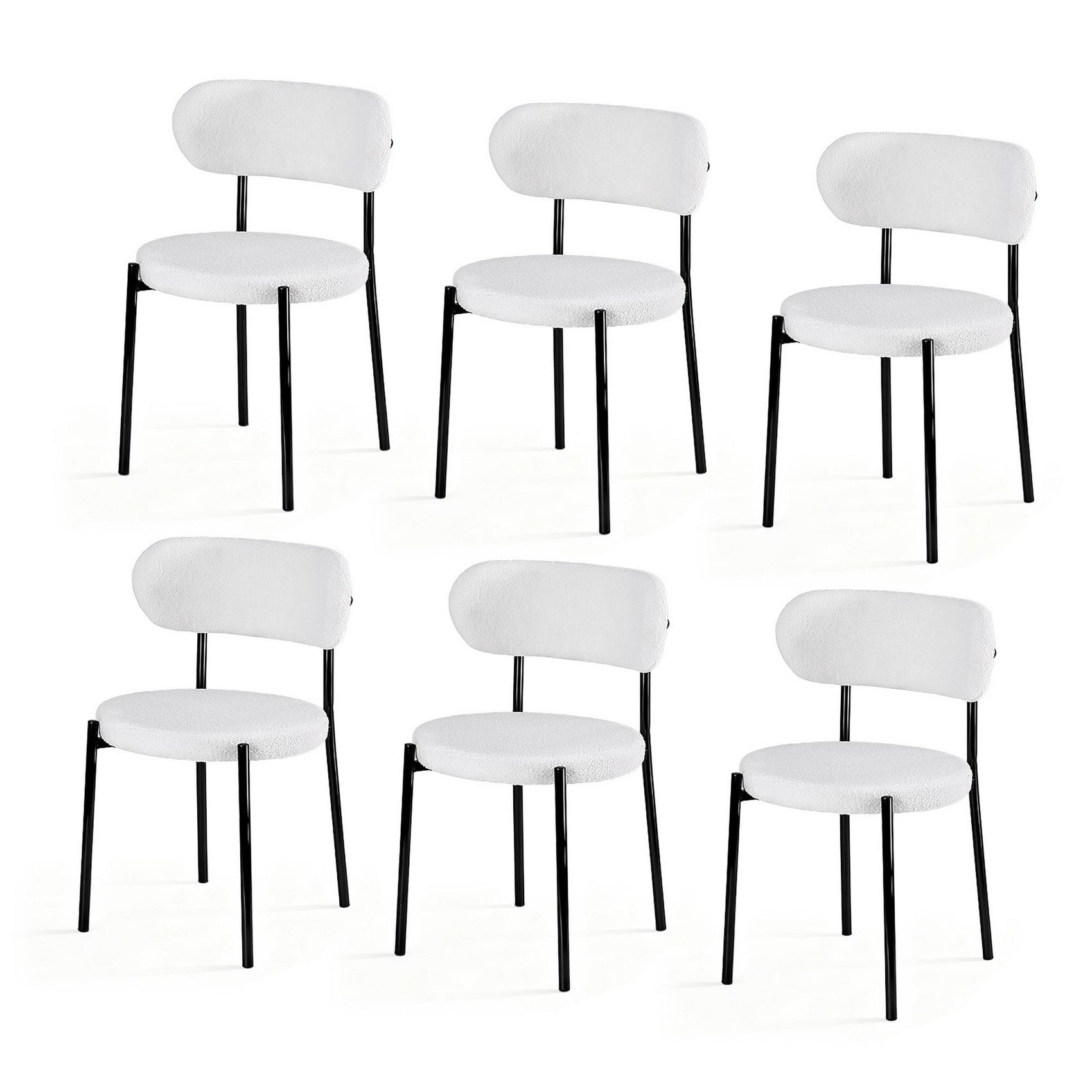 Artiss Dining Chairs Set of 6 Sherpa Boucle White