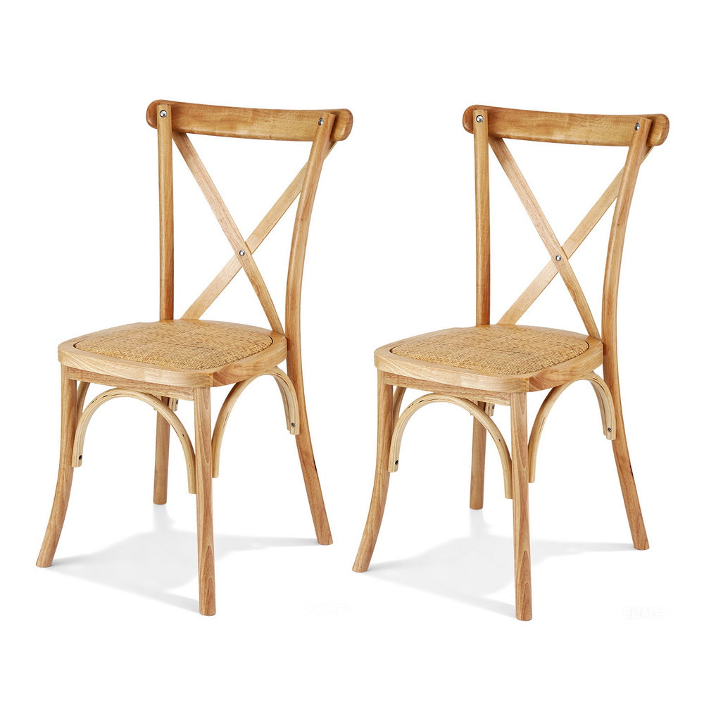 Artiss 2x Dining Chairs Rattan Wooden Kitchen Accent Chair Cafe Lounge Rubber Wood