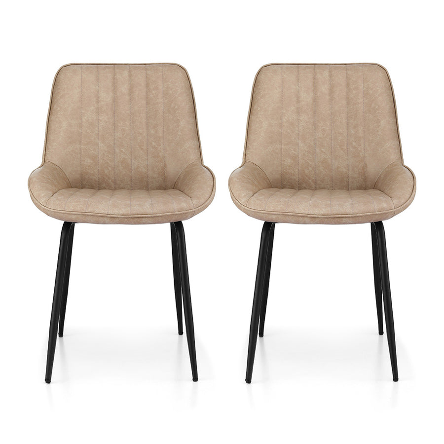 Artiss 2x Dining Chairs Retro PU Leather Kitchen Lounge Cafe Accent Chair Khaki