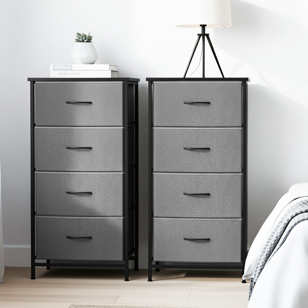 Artiss Set of 2 Chest of 4 Drawers Storage Dresser Tallboy Grey