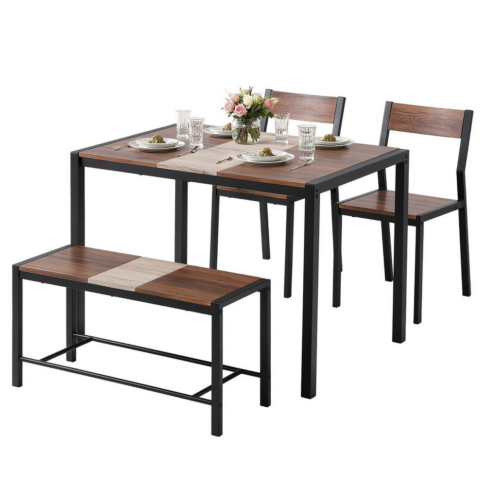 Artiss Dining Table and Chairs Set of 4 Bench Kitchen Furniture Rustic Brown