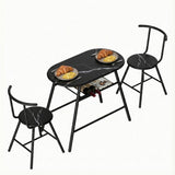 Artiss Dining Table Set 3PC Bistro Kitchen Storage Wine Rack Black Marble Style