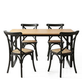 Artiss Dining Table and Chairs Set 5PCS Industrial 4 Black Rattan Chairs for Kitchen, Dining Room, Café 