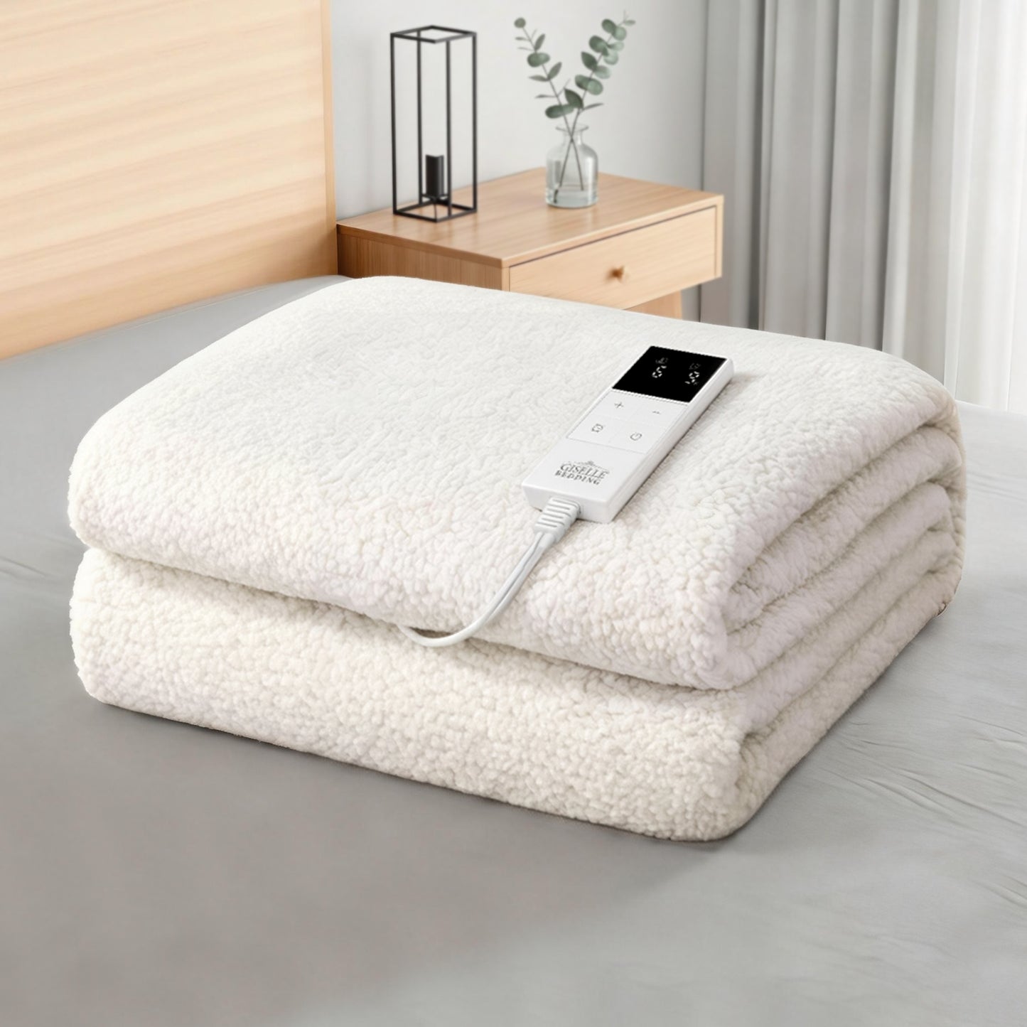 Giselle Electric Blanket LED Remote Sherpa Fleece Underlay Fully Fitted Machine Washable King Single