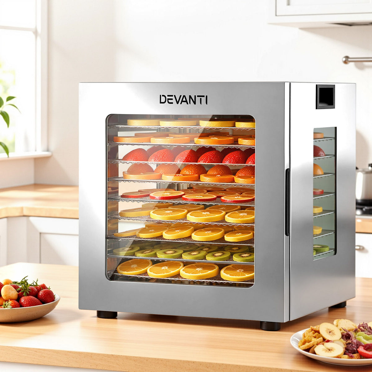 Devanti 10 Trays Food Dehydrator Stainless Steel Visible Glass Door 850W