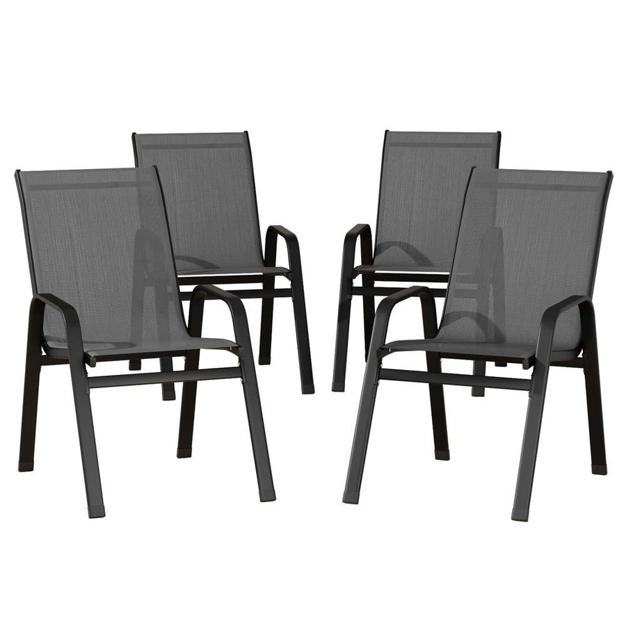 Gardeon 4PC Outdoor Dining Chairs Stackable Lounge Chair Patio Furniture Grey