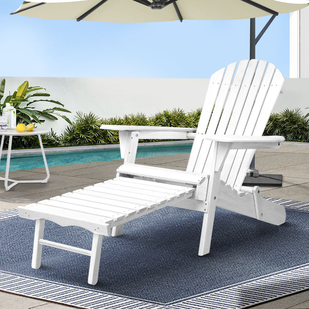 Gardeon Sun Lounge Outdoor Chairs Wooden Foldable Patio Furniture Adirondack White