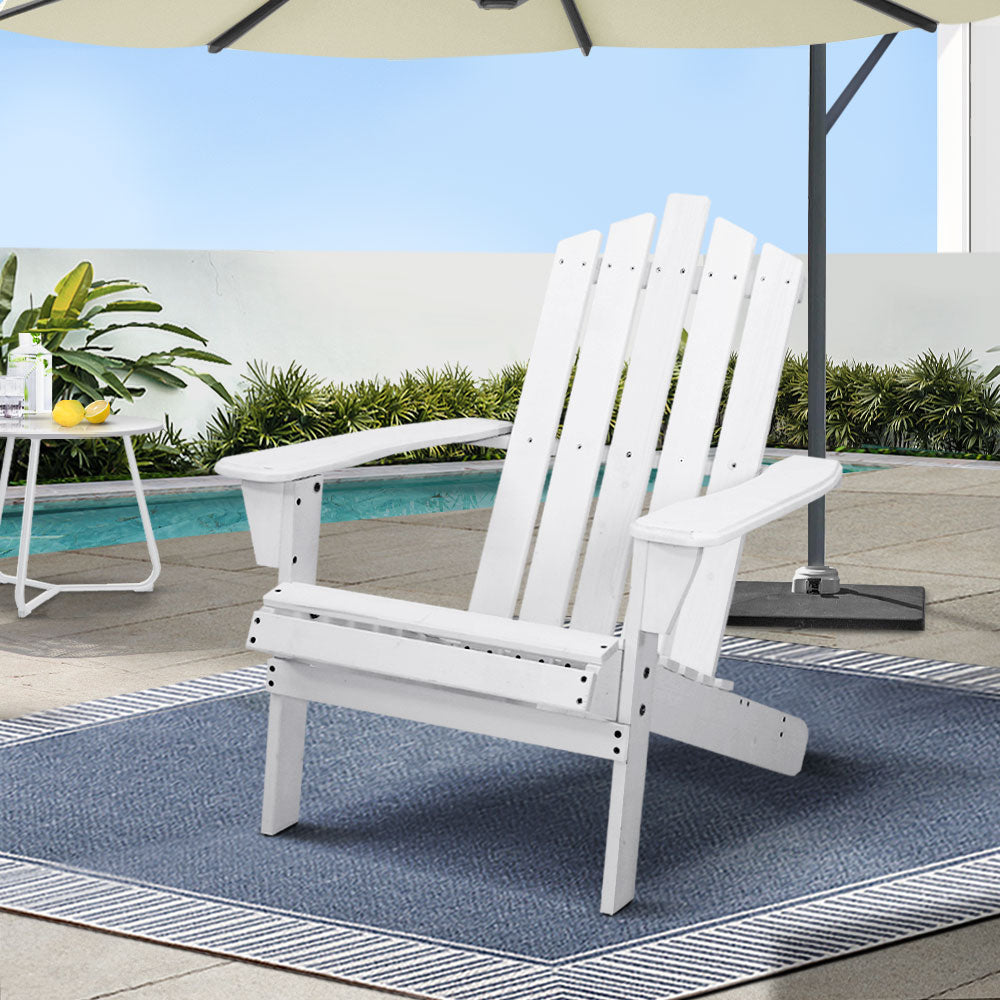 Gardeon Adirondack Outdoor Chairs Wooden Beach Chair Patio Furniture Garden White