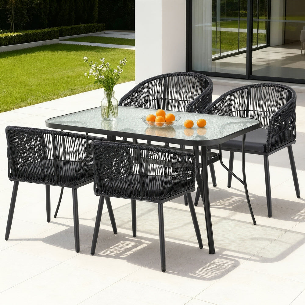 Gardeon 5PC Outdoor Dining Set Table and Chairs Garden Patio Furniture Bistro Set Black