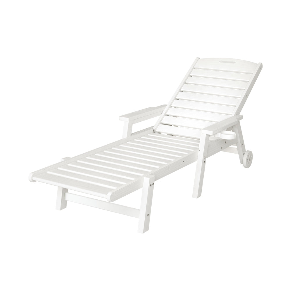 Gardeon Sun Lounge Lounger Beach Chair HDPE Patio Outdoor Furniture with Wheels White