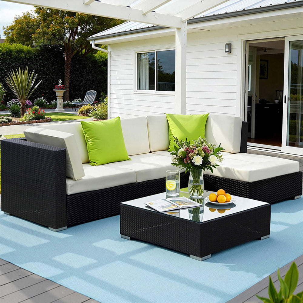 Gardeon 5-Piece Outdoor Sofa Set Wicker Couch Lounge Setting Cover