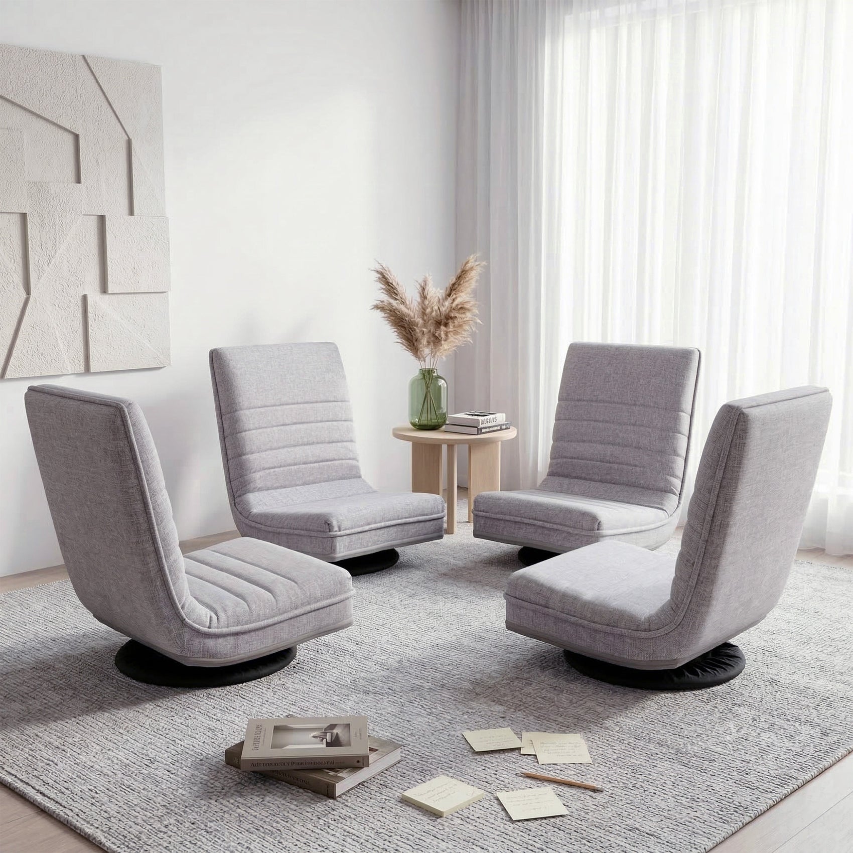 Artiss 4PCS Swivel Floor Chair 360 Adjustable Foldable Lounge Seat Floor Sofa Chair Grey