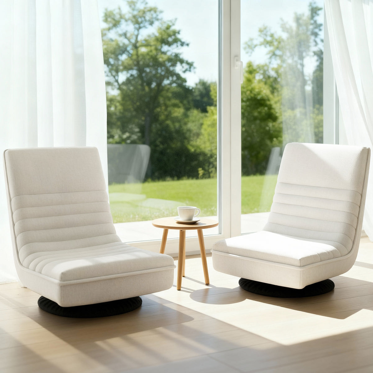Artiss 2XFloor Chair Lounge Sofa Swivel Foldable Linen White