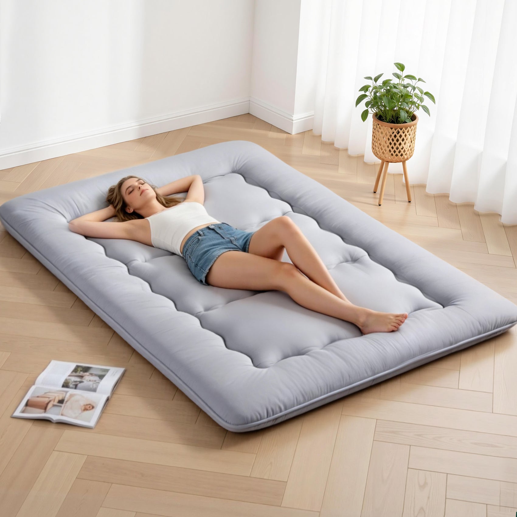 Giselle Bedding 10cm Japanese Floor Mattress Foldable Futon Mattress Washable Cover Straps