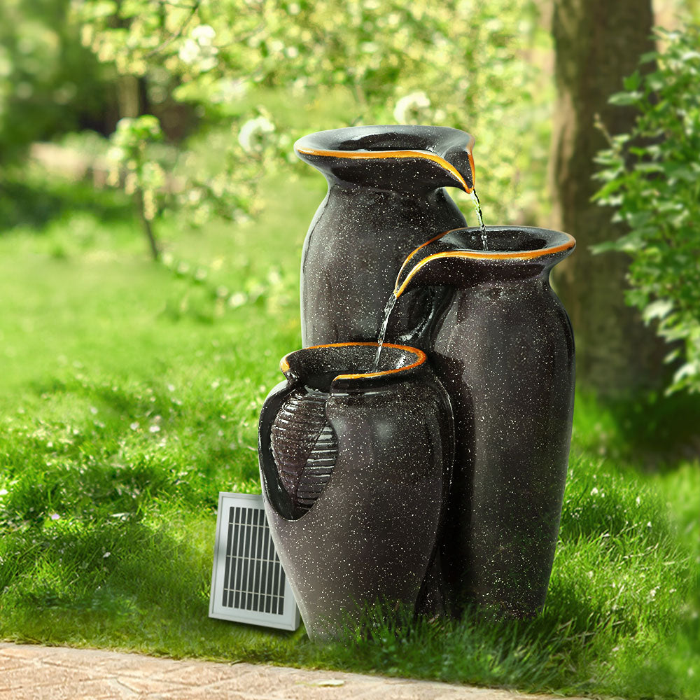 Gardeon Solar Fountain Water Fountain Feature Cascading Fountain LED Lights 76CM Grey