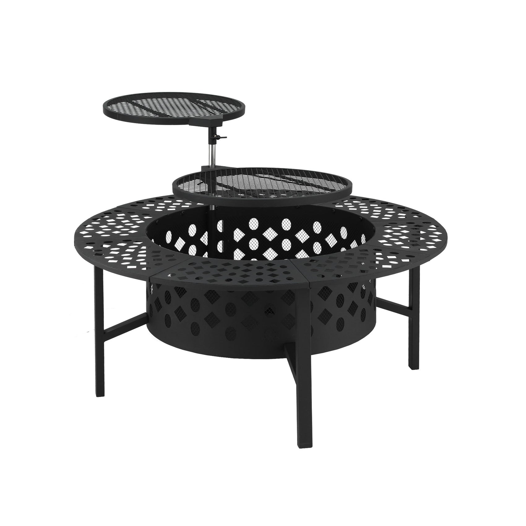 Grillz Fire Pit BBQ Charcoal Smoker Portable Mesh Pits Outdoor Camping Fireplace