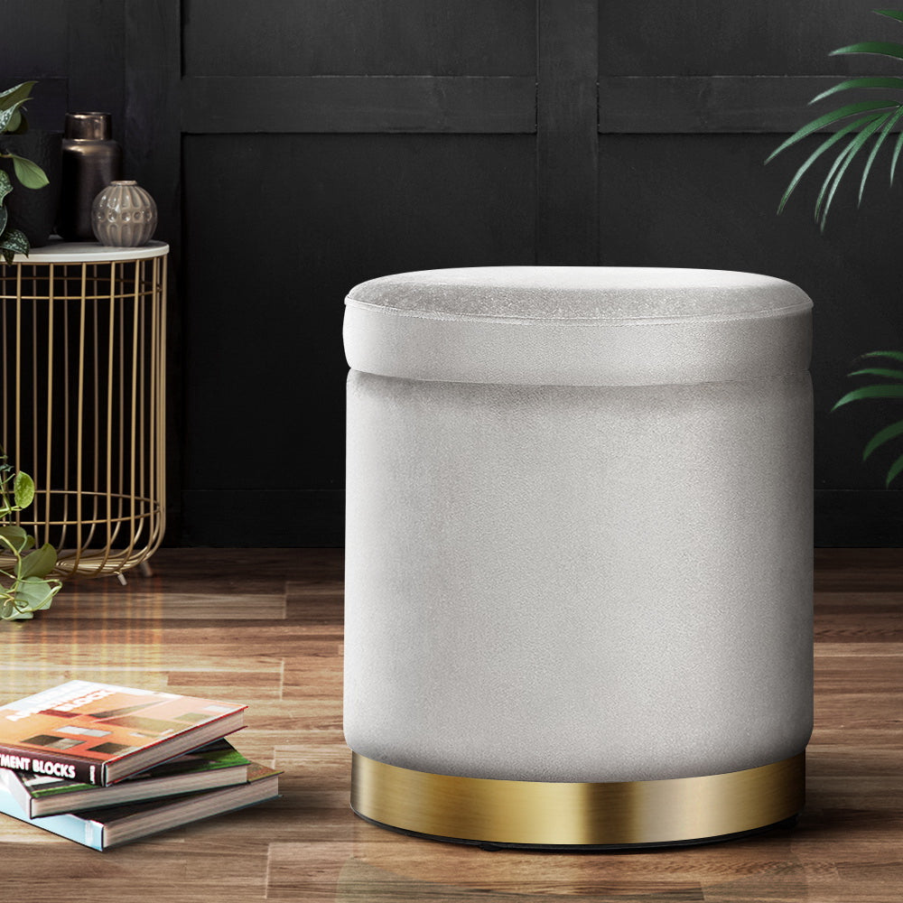 Artiss Ottoman Storage Foot Stool Round Velvet Grey