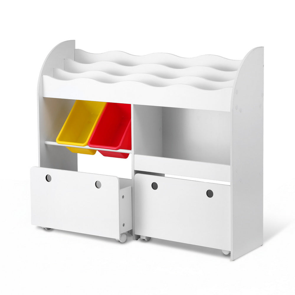 Keezi 3 Tiers Kids Bookshelf Storage Children Bookcase Toy Box Organiser Display White