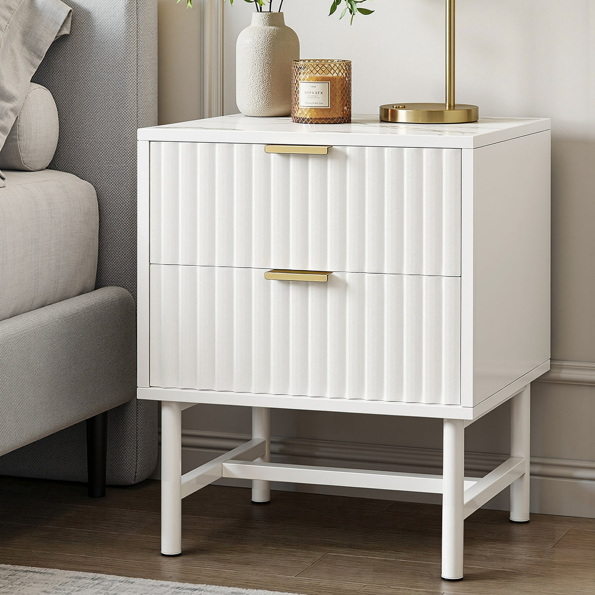 Artiss Bedside Table 2 Drawers - White