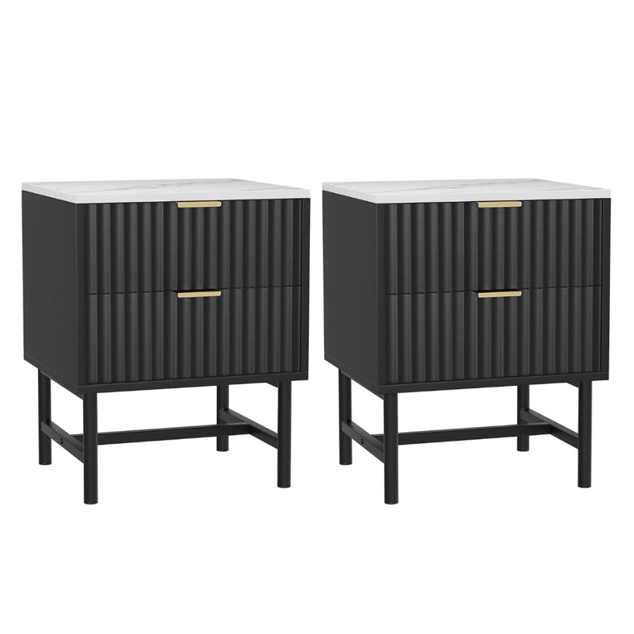 Artiss 2x Bedside Table 2 Drawers - Black