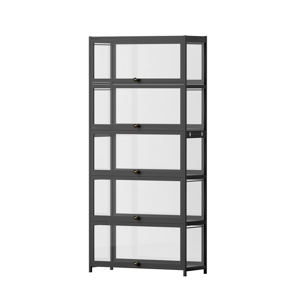 Artiss 5-Tier Display Cabinet Storage Bookshelf Clear Shelf Black