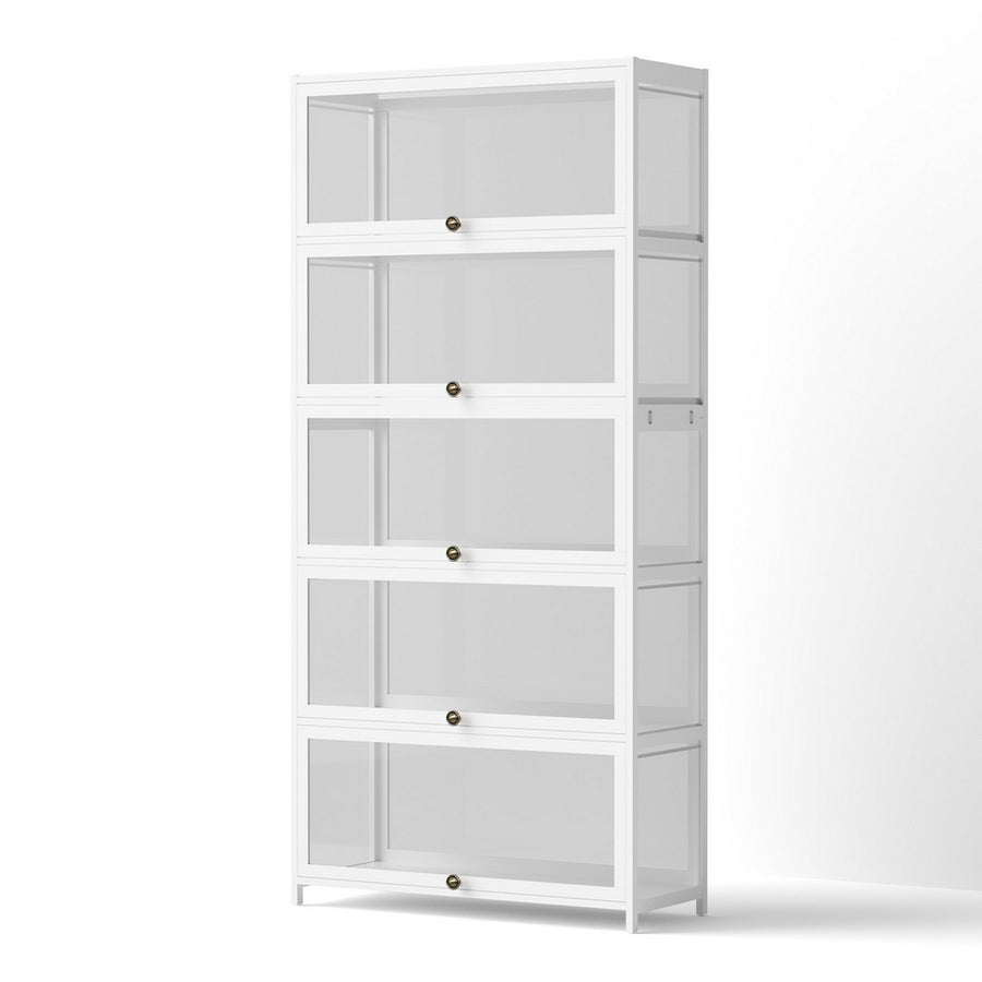 Artiss 5-Tier Display Cabinet Storage Bookshelf Clear Shelf White