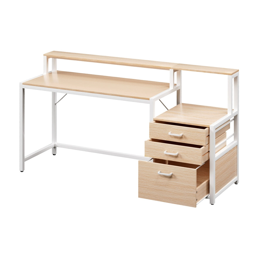 Artiss Computer Desk Home Office Study Table Desks w/Drawers Open Shelf Oak 160CM
