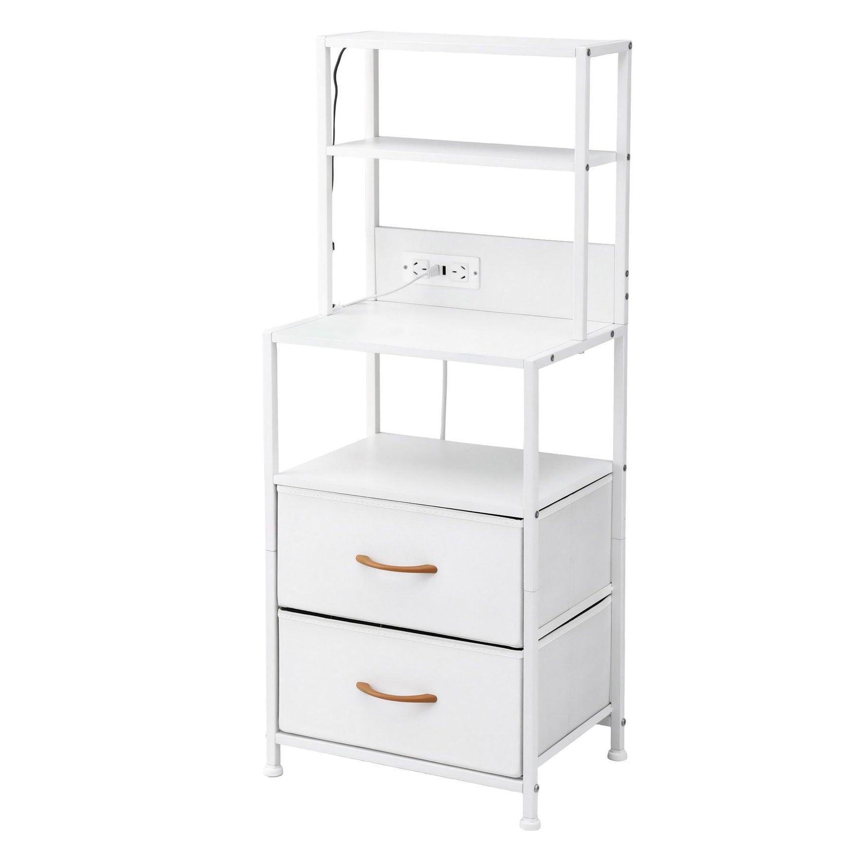 Artiss Bedside Table Tall Nightstand with Charging Station Drawers LED White