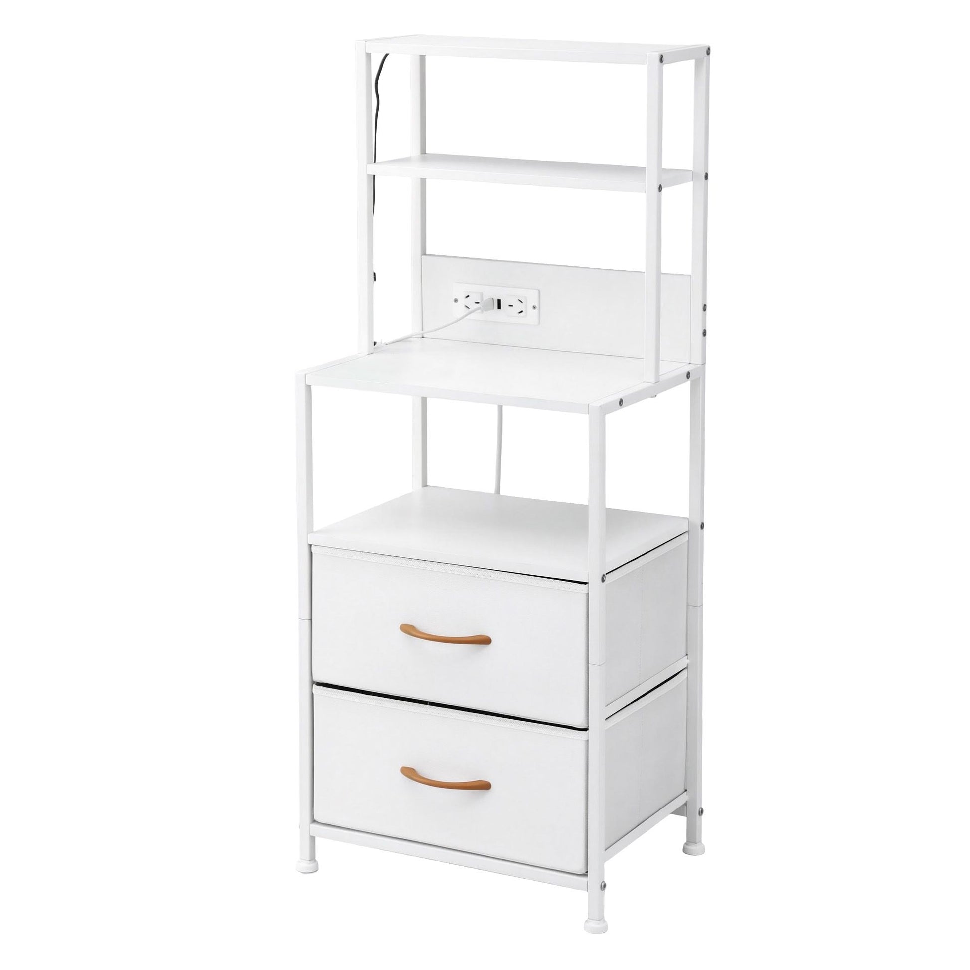 Artiss Bedside Table Tall Nightstand with Charging Station Drawers LED White