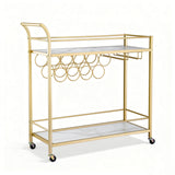 Artiss Bar Cart Drinks Trolley Serving Wine Rack Glass Holder Marble 85cm Gold