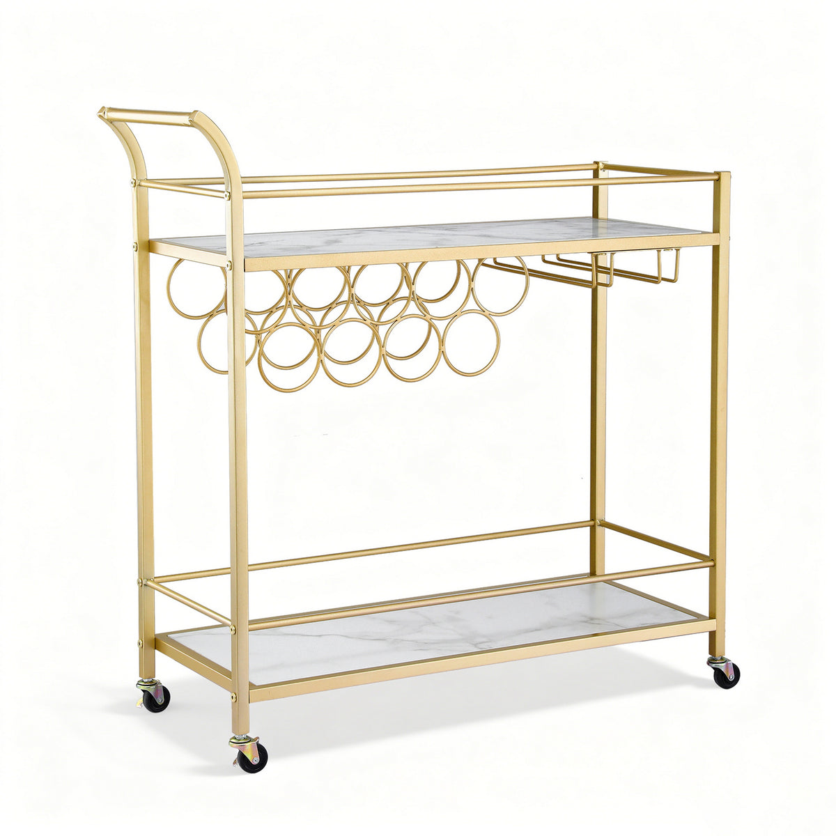 Artiss Bar Cart Drinks Trolley Serving Wine Rack Glass Holder Marble 85cm Gold