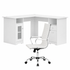 Artiss Office Desk and Chair Set L Shape Computer Desk 150cm with Storage Cabinet & Drawers, Ergonomic PU Leather Office Chair, White Home Office Furniture